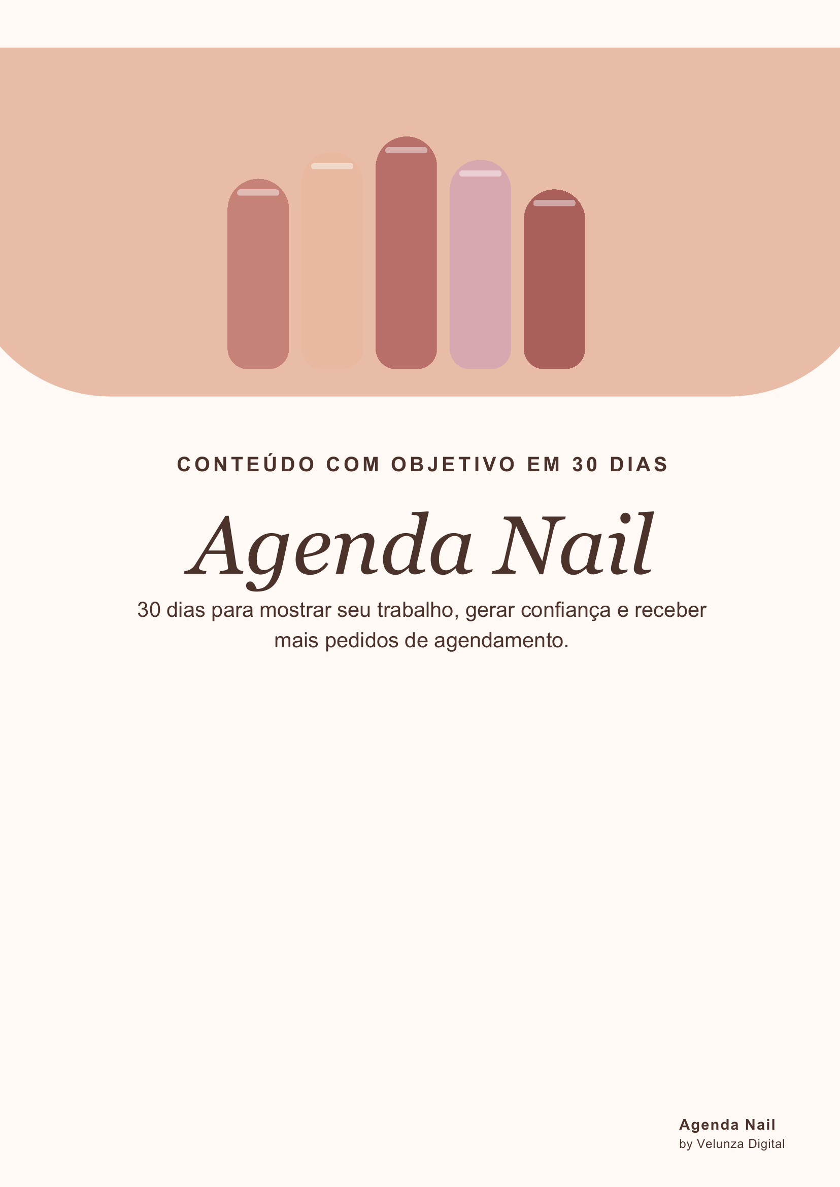 Capa do kit Agenda Nail, com ilustrações de unhas em tons de pêssego e marrom